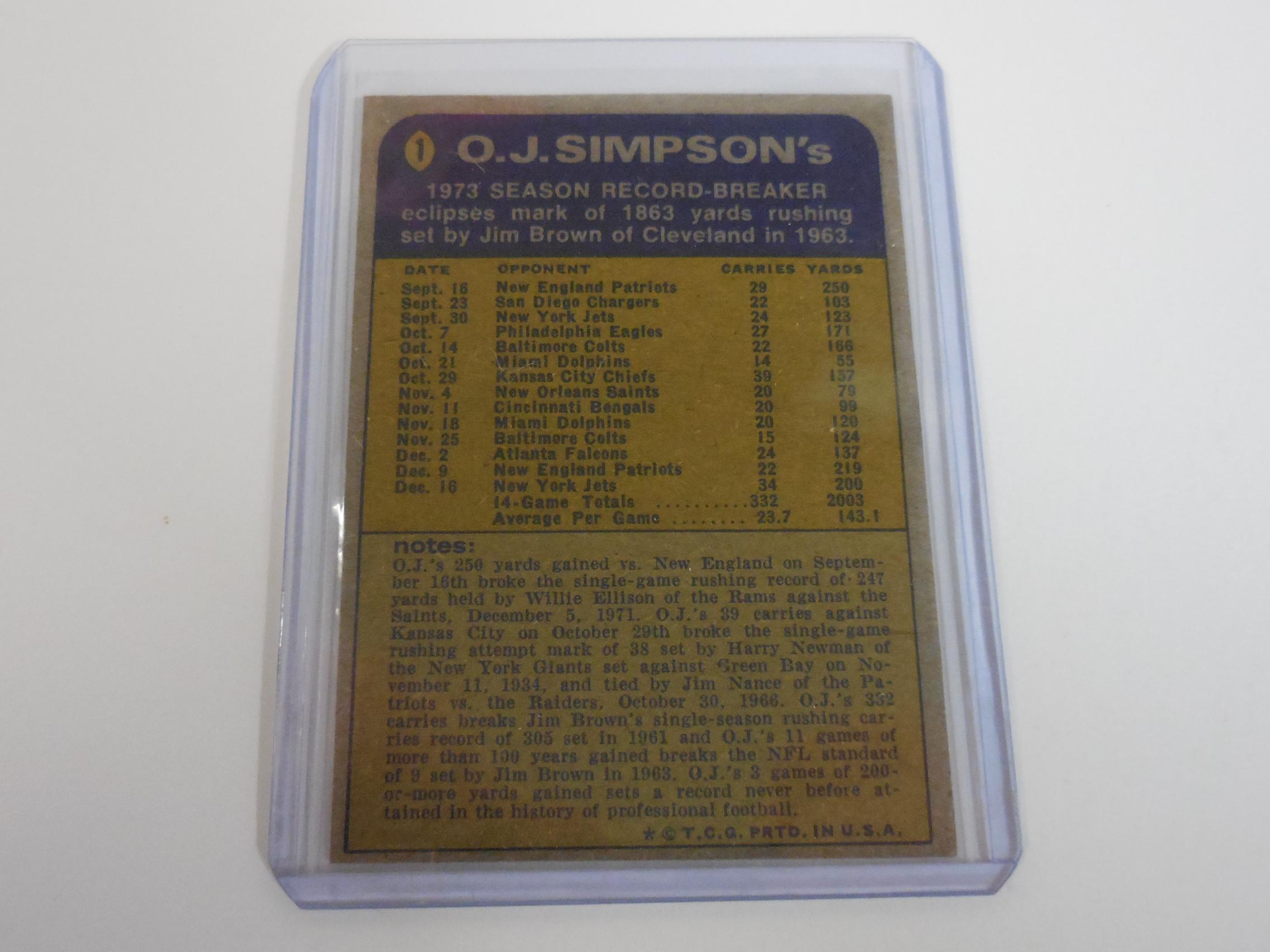 1974 TOPPS FOOTBALL #1 O.J. SIMPSON ALL TIME SINGLE SEASON RUSHING LEADER