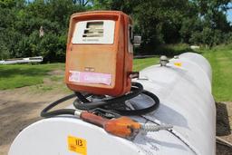 500 GALLON GAS BARREL WITH 110 VOLT PUMP,