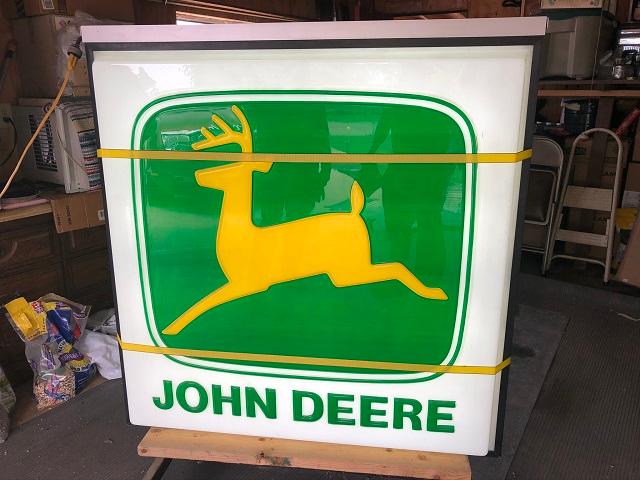 John Deere Double Sided Lighted Approx 4'x4' Sign with Stands, Flower Holders and Origin