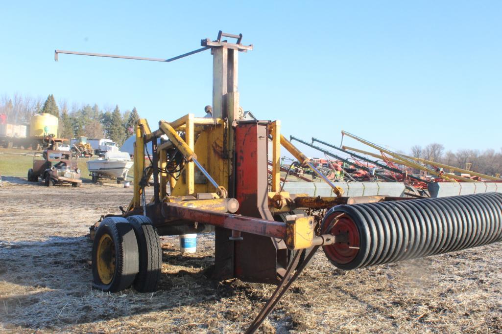 TILE PLOW, PULL TYPE, DUAL WHEELS, 4" TO 6" BOOT, REEL HOLDS APPROX 3000' ROLL OF 4" TILE,