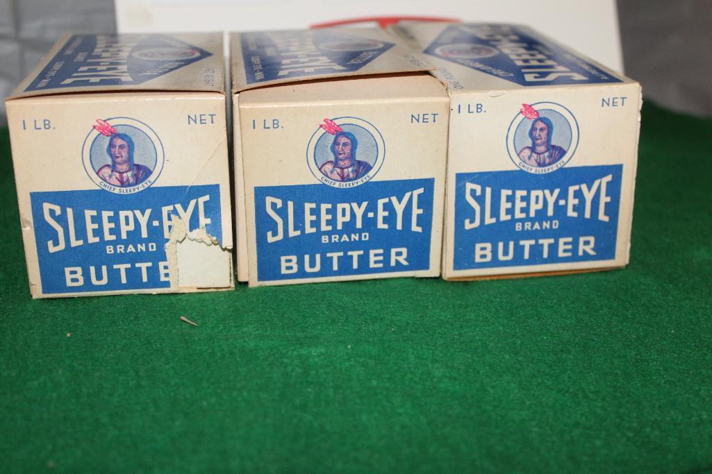 (3) SLEEPY EYE CREAMERY BUTTER 1 POUND BOXES, ALL HAVE SOME DAMAGE