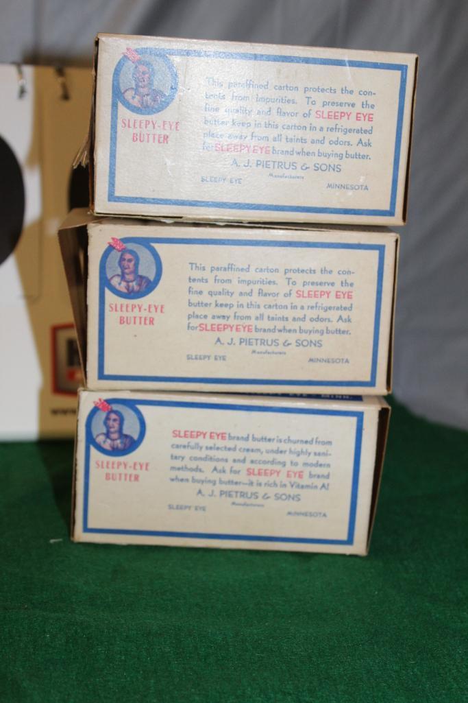 (3) SLEEPY EYE CREAMERY BUTTER 1 POUND BOXES, ALL HAVE SOME DAMAGE