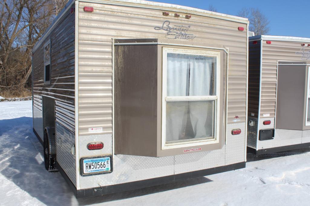 *** 2019 8' X 17'V AMERICAN SURPLUS ICE CASTLE FISH HOUSE, GS TRAILERS SINGLE AXLE CRANK DOWN FRAME,