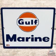 Gulf Marine SS Porcelain Gas Pump Plate Sign w/ Logo