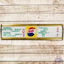 Pepsi Cola Lighted Menu Board Sign w/ Bottlecap Logo