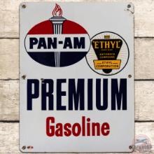 Pan-am Premium Ethyl Gasoline SS Porcelain Pump Plate Sign w/ Logo