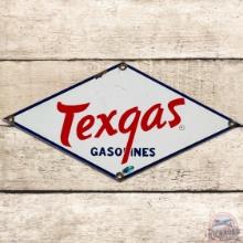 Texgas Gasolines Die Cut SS Porcelain Pump Plate Sign