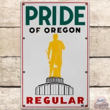 Pride of Oregon Regular SS Porcelain Gas Pump Plate Sign w/ Logo