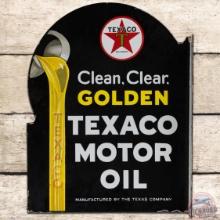 Texaco Motor Oil Clean Clear Golden DS Porcelain Flange Sign