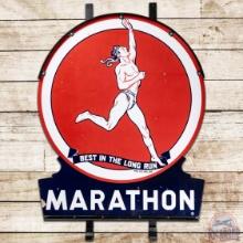 Marathon Best in the Long Run Die Cut DS Porcelain Keyhole Sign w/ Hanger