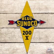 Blue Sunoco 200 X Die Cut SS Porcelain Gas Pump Plate Sign