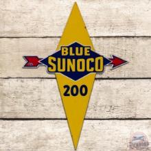 Blue Sunoco 200 Die Cut SS Porcelain Gas Pump Plate Sign