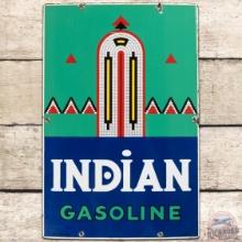 1941 Indian Gasoline SS Porcelain Pump Plate Sign