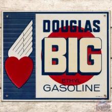 Douglas Big Ethyl Gasoline Emb. SS Tin Pump Plate Sign