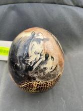 Beautiful, painted Ostrich egg, with stand, Lion, Rhino, Giraffe, Leopard, and Gazelles Great Africa