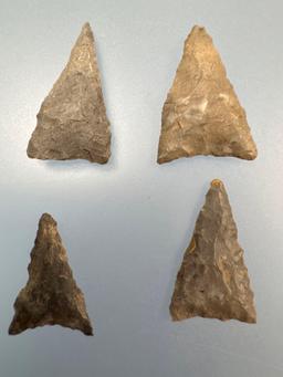 Lot of 4 FINE Iroquoian Triangles, Found on the West Shore of Chautauqua Lake, New York, Longest 7/8