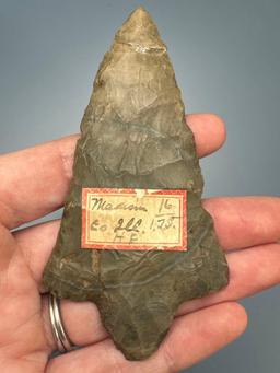 3 15/16" Stemmed Point, Chert, Broken and Glued Tip, Found in Madison Co., Illinois