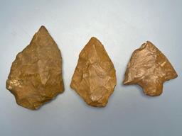 Impressive lot of 3 Jasper Lehigh Broadpoints, Found in Berks Co., PA, Longest is 2 1/2" Ex: Jim Bow