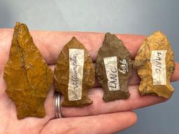 4 Jasper Points, Found in Lancaster and Northampton Counties, PA, Ex: Pat Sutton Collection, Longest