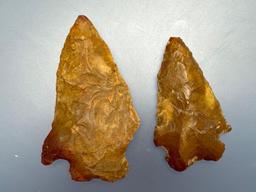 Pair of Fine Jasper Bifurcates, Largest is 2" and Heat Treated, Found in the Oley Valley, Berks Co.,