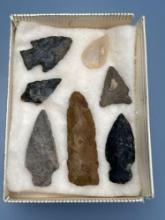 Lot of 7 Points, Jasper, Quartz, Chert, Quartzite, Found in Moorestown, New Jersey, Longest is 2 15/