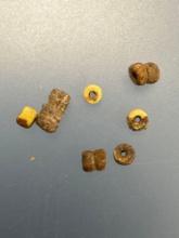 11 Seed Beads, Yellow, Several Beads are Connected, Susquehannock, Found Oscar Leibhart Site, Featur