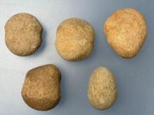 5 Grooved Bola Stones, Found in Burlington Co., NJ, Longest is 1 7/8"