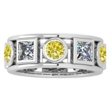 Certified 3.00 Ctw I2/I3 Treated Fancy Yellow And White Diamond 14K White Gold Vingate Style Band Ri