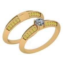 Certified 0.81 Ctw I2/I3 Treated Fancy Yellow And White Diamond 14K Yellow Gold Vintage Style Weddin