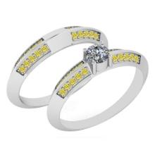 Certified 0.81 Ctw I2/I3 Treated Fancy Yellow And White Diamond 14K White Gold Vintage Style Wedding