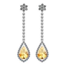 2.52 Ctw I2/I3 Citrine And Diamond 10K White Gold Dangling Earrings