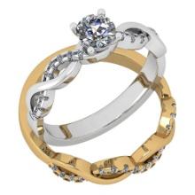 Certified 0.77 Ctw Diamond I1/I2 2 Tone 2 Pcs Engagement 14K White And Yellow Gold Ring