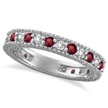 Diamond and Ruby Anniversary Ring Band 14k White Gold 1.08 ctw