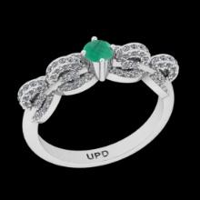 0.77 Ctw VS/SI1 Emerald And Diamond Prong Set 14K White Gold Vintage Style Ring