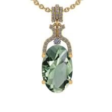 23.98 Ctw I2/I3 Green Amethyst And Diamond 10K Yellow Gold Pendant