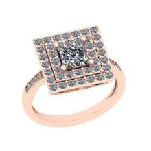 Certified 1.39 Ctw SI2/I1 Diamond 14K Rose Gold Style Princess Cut Wedding Halo Ring