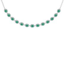 11.30 Ctw VS/SI1 Emerald And Diamond 14K White Gold Girls Fashion Necklace (ALL DIAMOND ARE LAB GROW