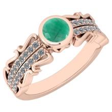 0.82 Ctw I2/I3 Emerald And Diamond 14K Rose Gold Engagement Ring