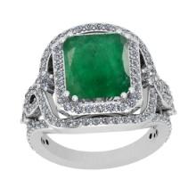 13.91 Ctw VS/SI1 Emerald And Diamond 18K White Gold Vintage Style Ring