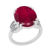 8.43 CtwSI2/I1 Ruby And Diamond 14K White Gold Cocktail Ring