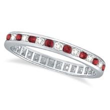 Garnet and Diamond Channel-Set Ring Eternity Band 14k White Gold 1.04ctw