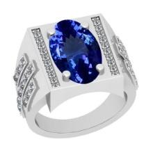 6.58 Ctw VS/SI1 Tanzanite And Diamond 18K White Gold Vintage Style Engagement Ring