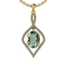 23.80 Ctw I2/I3 Green Amethyst And Diamond 10K Yellow Gold Pendant