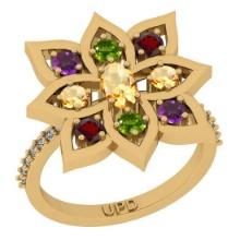 1.67 Ctw I2/I3 Multi Stone And Diamond 10K Yellow Gold Multi Flower Ring