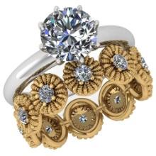 Certified 2.69 Ctw Diamond VS/SI1 Two-Tone 2 Pc Engagement 10K White And Yellow Gold Ring