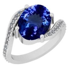 Certified 4.66 Ctw VS/SI1 Tanzanite and Diamond 14K White Gold Vintage Style Ring