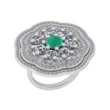 4.11 Ctw SI2/I1 Emerald And Diamond 14K White Gold Cocktail Ring