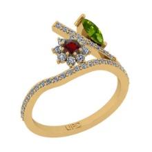 0.56 Ctw I2/I3 Multi Stone And Diamond 10K Yellow Gold Ring