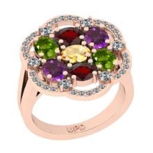 2.15 Ctw I2/I3 Multi Stone And Diamond 10K Rose Gold Cocktail Ring