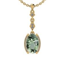 24.82 Ctw I2/I3 Green Amethyst And Diamond 10K Yellow Gold Pendant